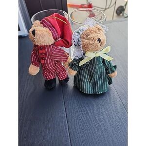 Lillian Vernon Brown Bear  Christmas holiday Girl& Boy Ready For Bed‎ Ornament 2